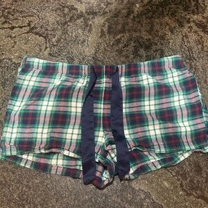 Plaid Lounge Shorts with Navy Tie